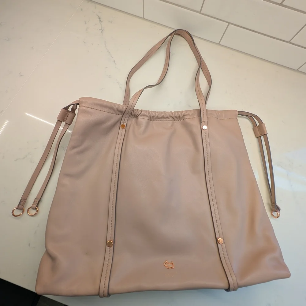 RADLEY LONDON Pale Pink Leather Tote with Gold Dog Emblem